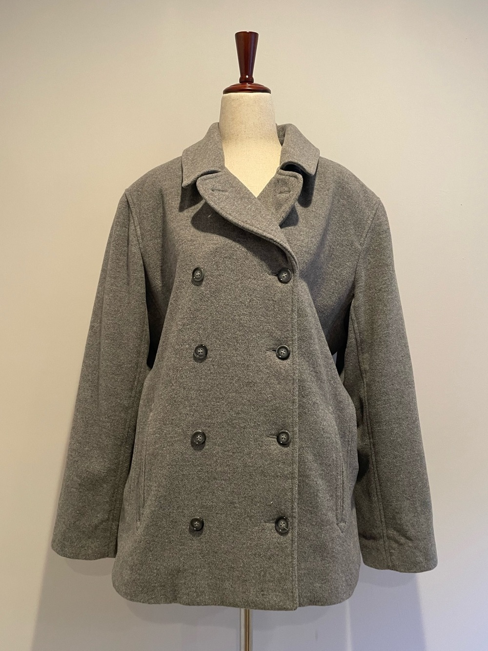 Liz Claiborne Gray Double-Breasted Wool & Cashmere Blend Peacoat - size L